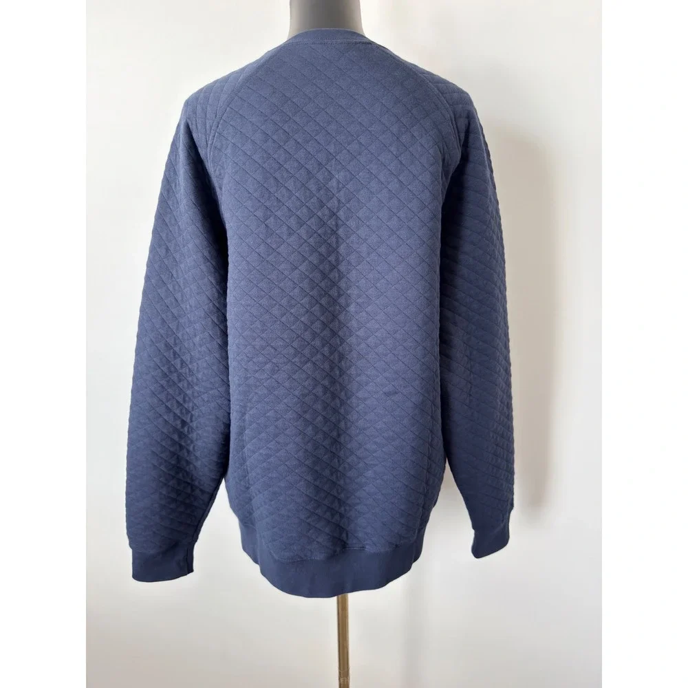 LL Bean Quilted Sweatshirt Mens M Navy Blue Diamond Pullover Traditional Fit
